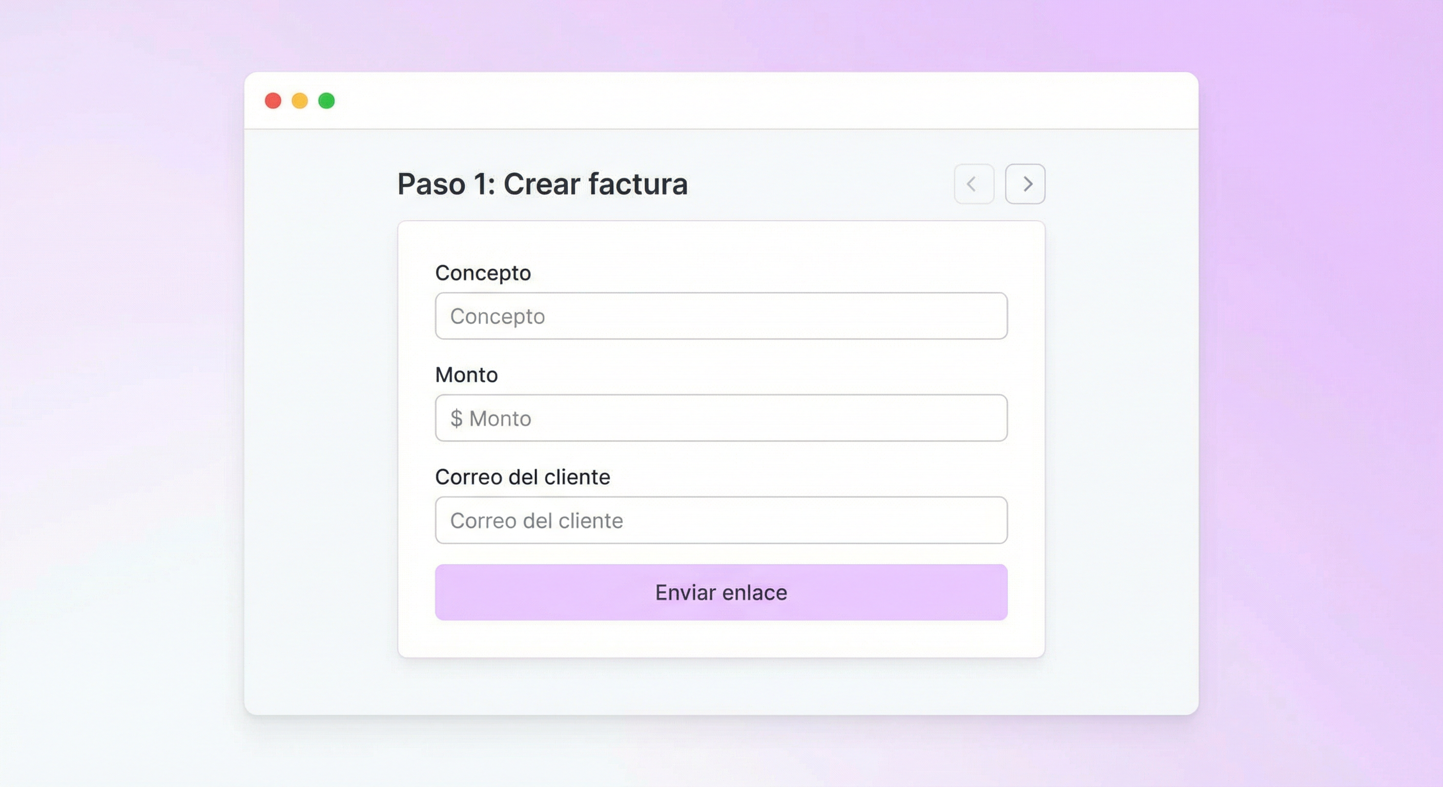 Formulario de factura enviado al cliente